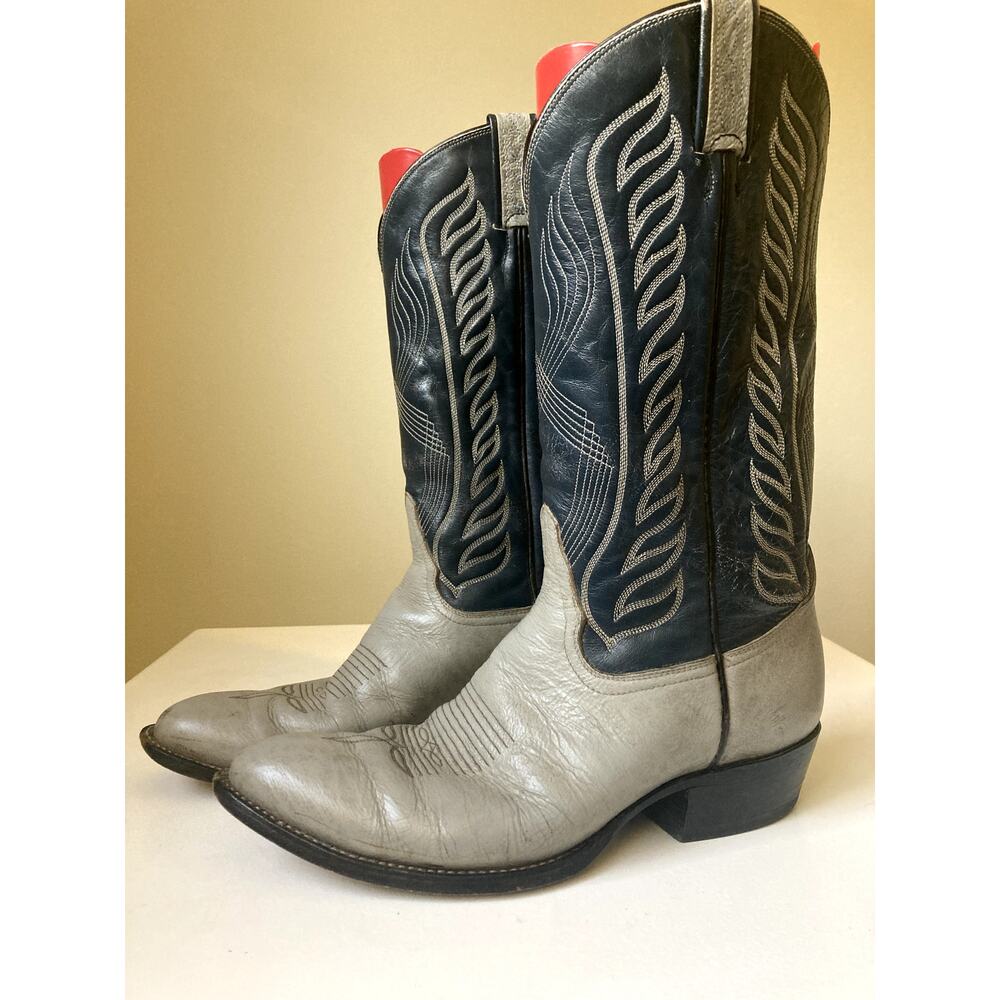 Vintage Tony Lama Mens 8056 Black Label Antelope Leather Cowboy Western Boots 7